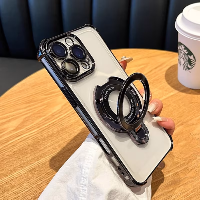 iPhone 16 Pro Max , 15 Pro Max, 14 Pro Max Luxury Plating Magsafe Wireless Charge And Magnetic Stand Holder Cover