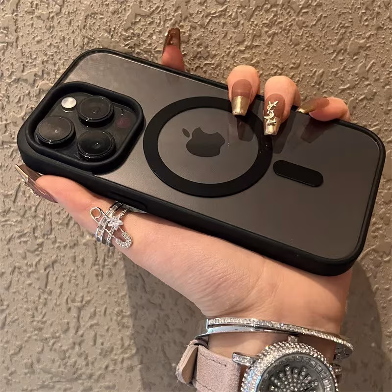 iPhone 16 Pro Max , 15 Pro Max, 14 Pro Max Luxury Magnetic Transparent Bumper And Magsafe Wireless Charger Supported Cover