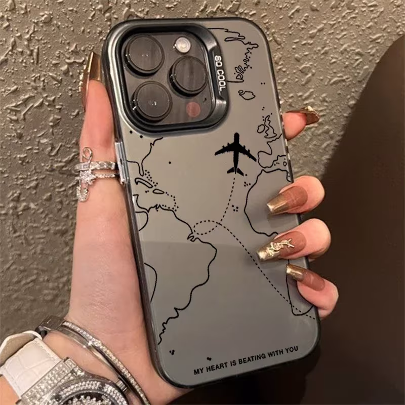 iPhone Airplane Route Design Phone Case For iPhone 16 Pro Max, 15 Pro Max, 14 Pro Max